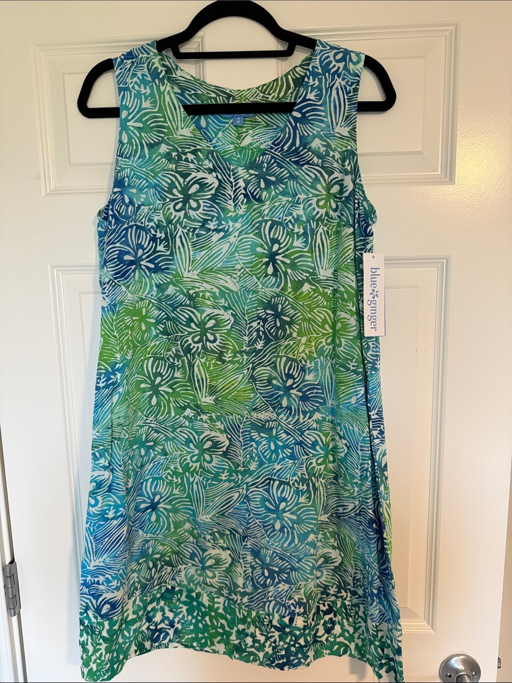 Sleeveless Floral Hawaiian Mini Dress in Blue & Green